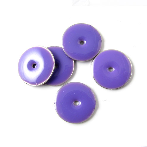 Enamel charm, purple/silver coin w. hole in the middle, 12mm, 4pcs.