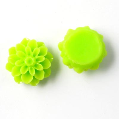 Resin dahlia, lime green, 16x8mm, 2pcs.