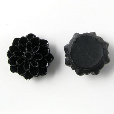 Resin dahlia, black, 16x8mm, 2pcs.