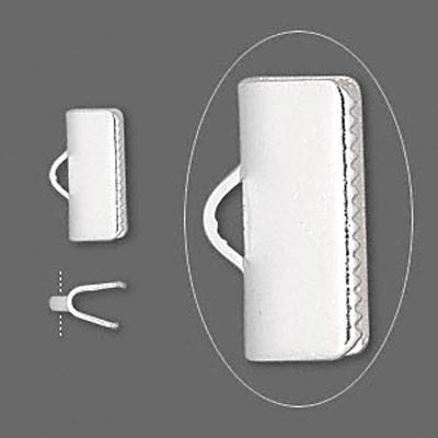 Ribbon crimp end, silver-plated, 13mm., 4pcs.