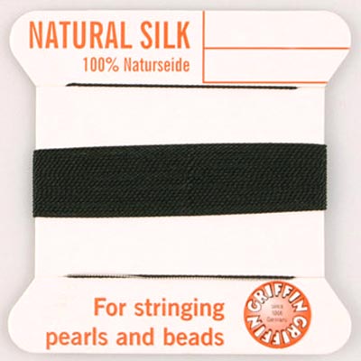 Silk beading thread, black, for pearl necklaces, 0.7mm, 2m