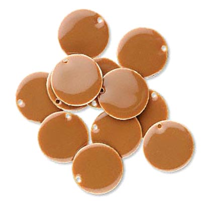 Enamel charm, brown coin, 18mm, 2pcs.