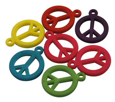 Acrylic peace sign, mixed colours, 14mm, 14pcs.