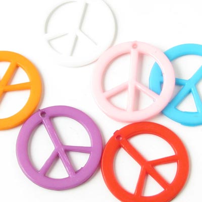 Acrylic peace sign, mixed colours, 20mm, 6pcs.