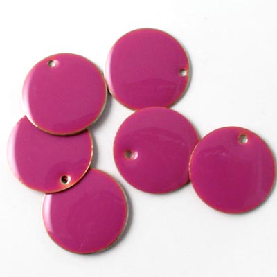Enamel charm, red-violet coin w. hole at the edge, 14mm, 4pcs.