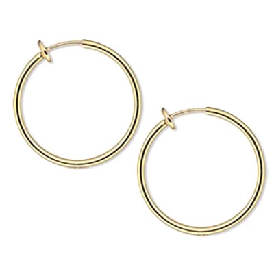 Ear clips / hoops, gold-plated brass, 25mm, 2pcs