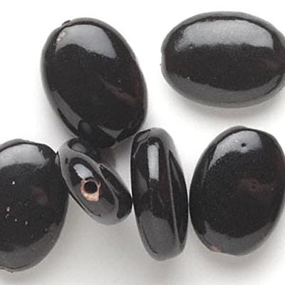 Ceramic beads, black, oval, ca. 33x23mm, 2pcs.