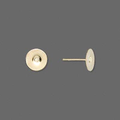 Earstuds with flat pad, gold-plated steel, earnuts included, 6mm, 6pcs