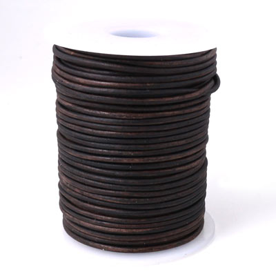 Leather cord, dark rustic brown, 1.5mm, 2m