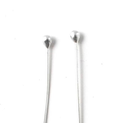 Headpin with 2mm ball, sterling silver, 45x0,5mm, 10pcs.