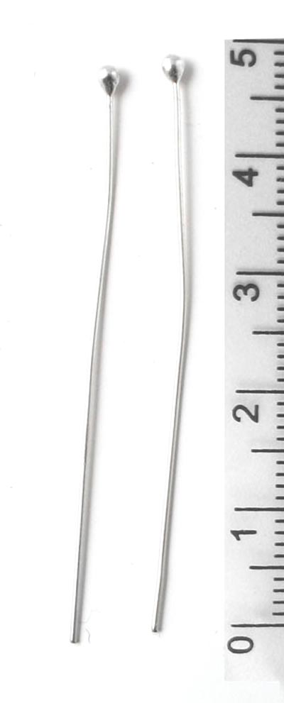 Headpin with 2mm ball, sterling silver, 45x0,5mm, 10pcs.