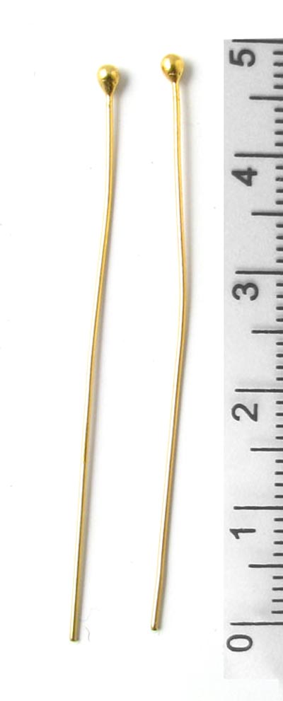 Headpin with large 2mm ball, Bulk purchase, gold-plated silver, 45x0,5, 100pcs