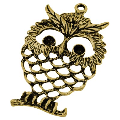 Pendant, antique golden owl, 58mm, 1pc.