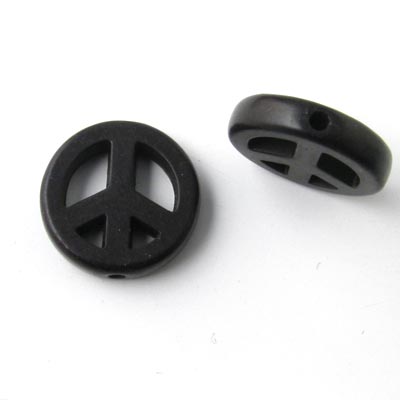 Peace sign, synthetic howlite, black, 4pcs.