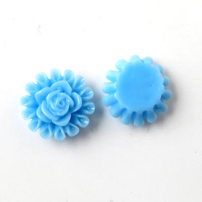 Resin rose, light blue, 12x5mm, 4pcs.
