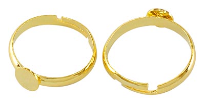 Finger ring, gilded brass, with 6mm plate, adjustable size, 1pc.