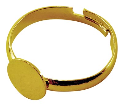 Finger ring, gilded brass, normal size, 8mm plate. Adjustable, 1pc