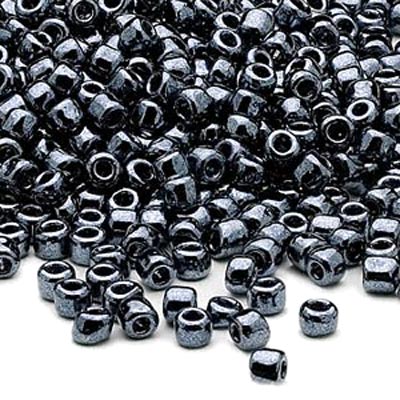 Glass bead, seed bead (6/0), hematite, 4x3mm, 40gr.
