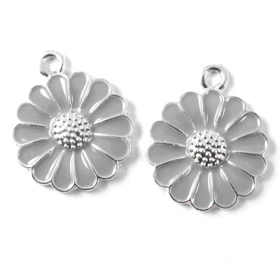 Enamelled marguerite, silver/grey, 1 eye, 18mm, 2pcs.