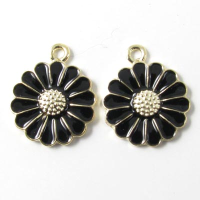 Enamelled marguerite, gilded/black, 1 eye, 18mm, 2pcs.
