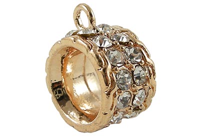 Tube bead, reddish gold w. eye and Crystal, transparent, 16x10mm.