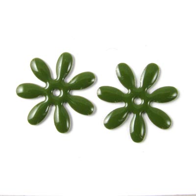 Enamel, marguerite-shape, army-green, silvered, 18mm, 2pcs.