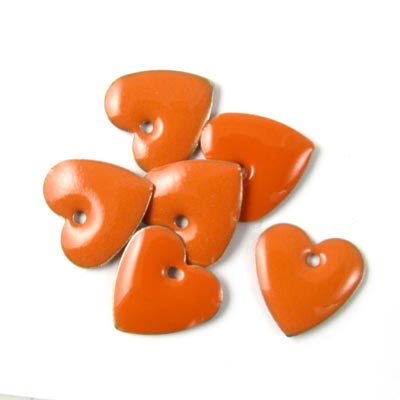 Enamel charm, orange heart, 12x12mm, 4pcs.