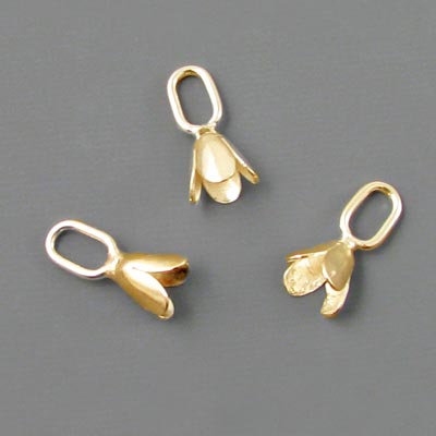 Tulip bead cap with eye, gilded brass, for glueing. 12x6mm, 6pcs