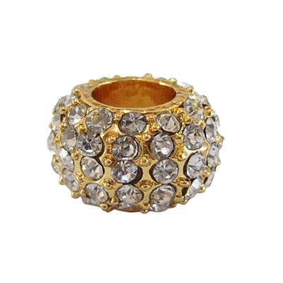 Connector bead, large, gilded w. crystals, 16x10mm, 1pc.