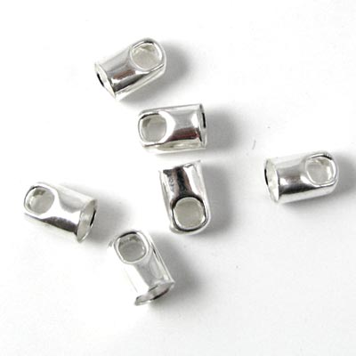 Cord end, silver-plated, rounded, glue-in end 5/4,5mm, 6pcs.