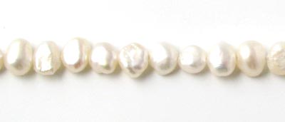 Freshwater pearl, full strand, baroque, white, ca. 7,5x8x6 mm, appx45pcs