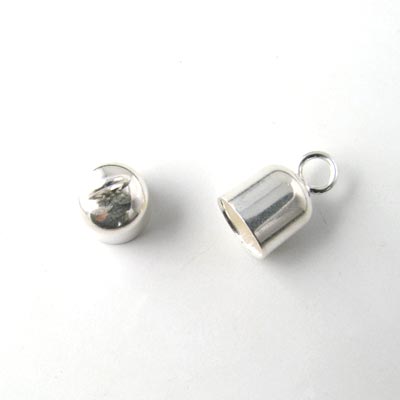 Cord end, silver, glue-in end 3,5/3mm, 2pcs