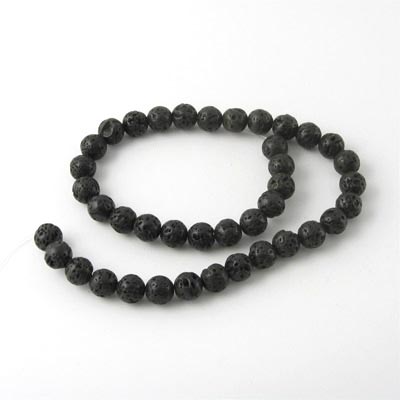 Lava bead, black, round, 10mm, 6pcs.