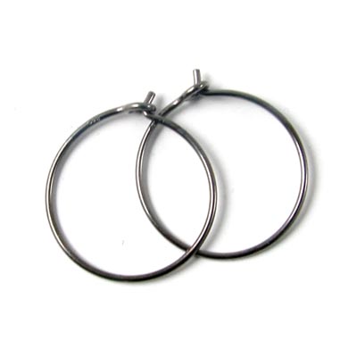 Hoop earring, oxidised sterling silver, 15x0.8mm, 2pcs