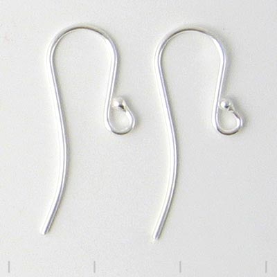 Earwires with ball, silver-plated brass, 24x12mm, 10pcs