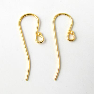 Earwires with ball, gold-plated brass, 24x12mm, 10pcs