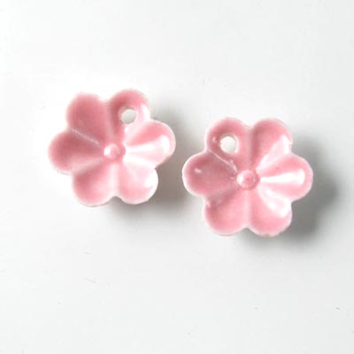 Ceramic flower, six-petalled, pink, 14mm, 2pcs.