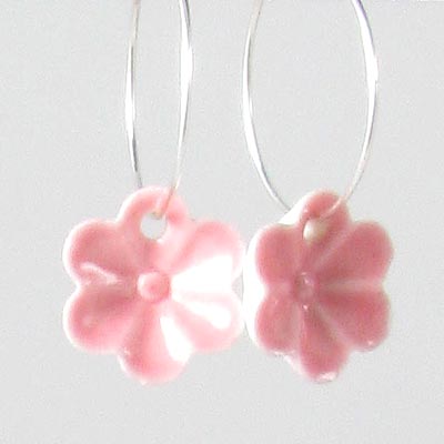 Ceramic flower, six-petalled, pink, 14mm, 2pcs.
