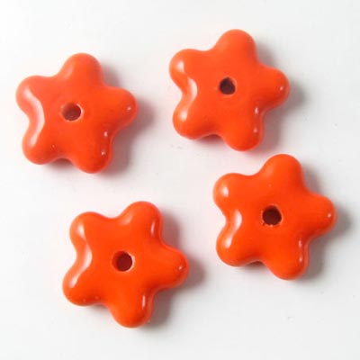 Ceramic star, simple, orange, with a hole in the middle, 15mm, 2pcs.