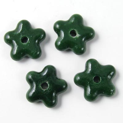 Ceramic star, simple, dark green, 15mm, 2pcs.