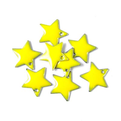 Enamel star, strong yellow, silver border, 12mm, 4pcs.