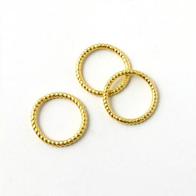 Twisted gilded brass ring, open, 15x1.2mm, 6pcs.
