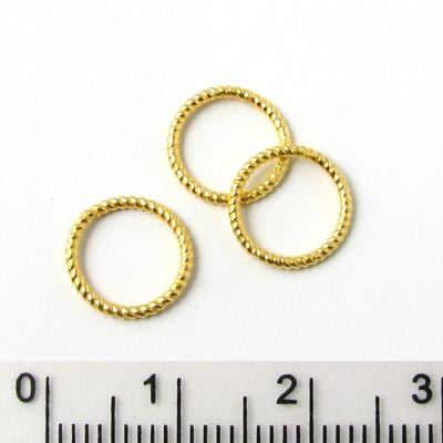 Twisted gilded brass ring, open, 15x1.2mm, 6pcs.
