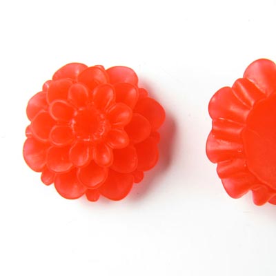 Resin dahlia, large size, frosted, red, 20x12mm, 1pc.