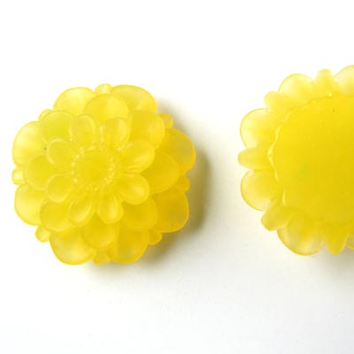 Resin dahlia, large size, frosted, yellow, 20x12mm, 1pc.