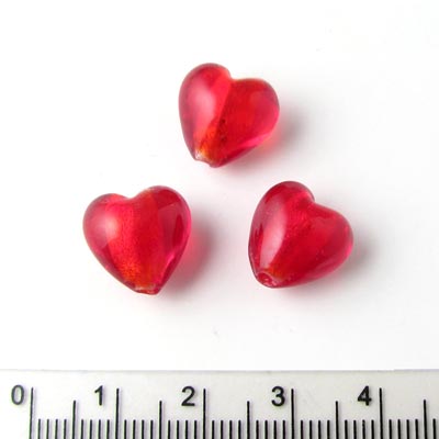 Glass heart, red beads, appx 12x12mm, 4pcs