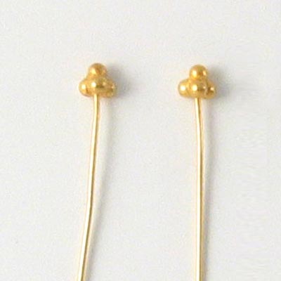 Headpin with 4 ball cluster, extra thick wire, gold-plated silver, 52x0,7mm, 4pcs.