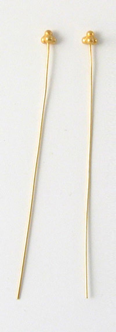 Headpin with 4 ball cluster, extra thick wire, gold-plated silver, 52x0,7mm, 4pcs.
