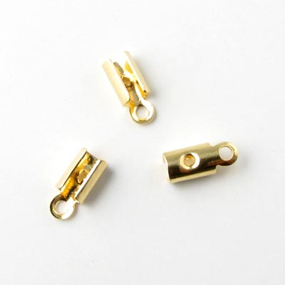 Cord end, fold-over, for leather cord etch., gilded brass, 7mm, 6pcs.