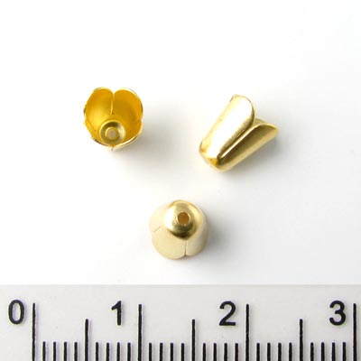 Tulip bead cap, frosted, gilded brass, 7x6mm, 6pcs